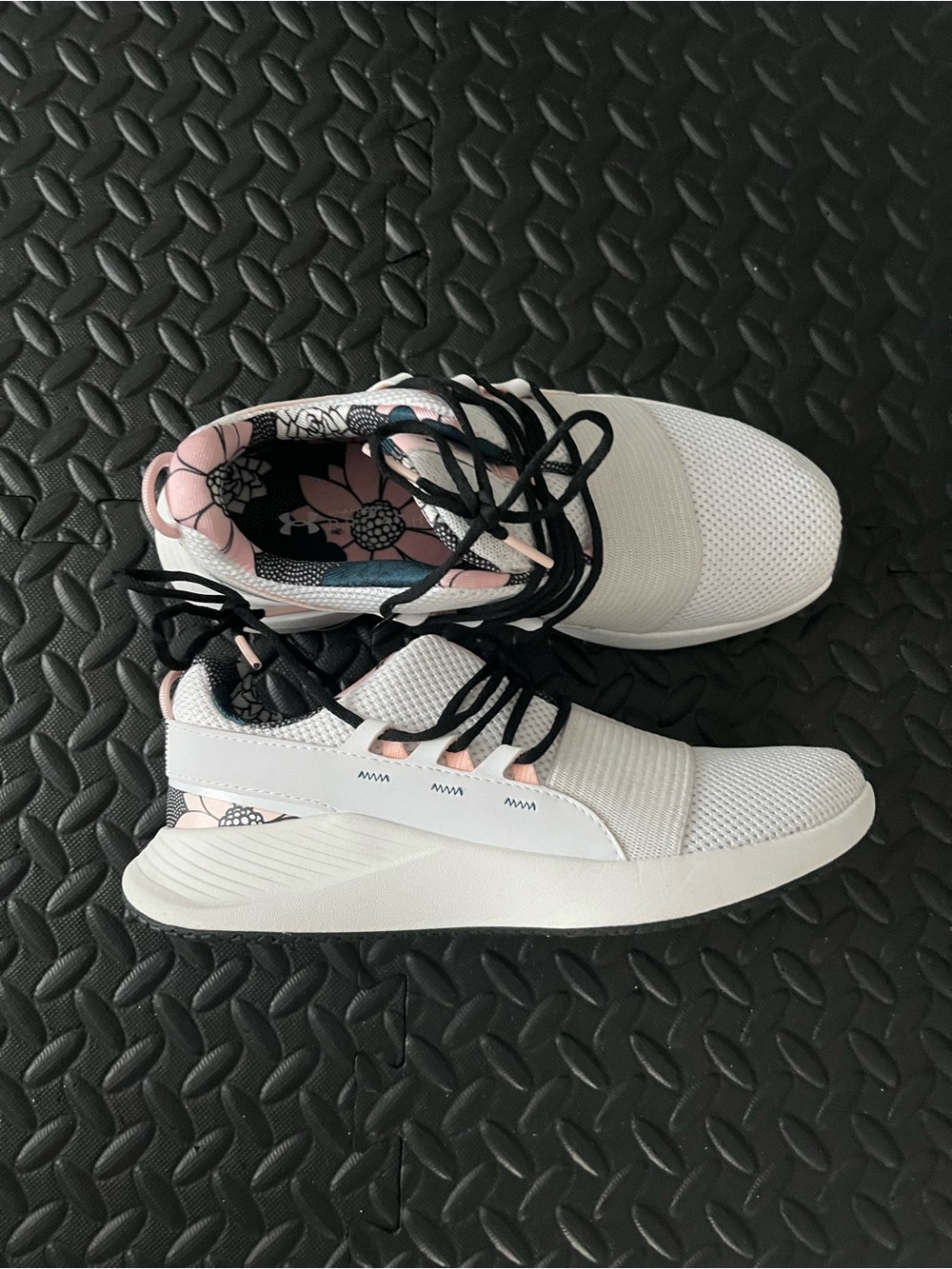 Under Armour White and Pink Floral-Trim Athletic Sneakers